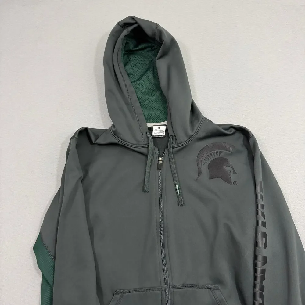 Nike Michigan State Spartans Hoodie Medium Gray Green Full Zip Sweatshirt MSU